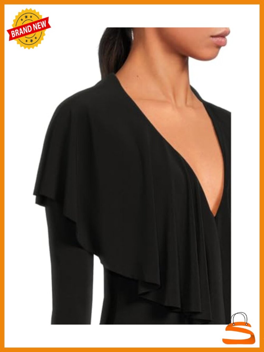 Norma Kamali Long Sleeve Deep V Ruffle Mini Dress Slinky Jersey - Picture 2 of 4